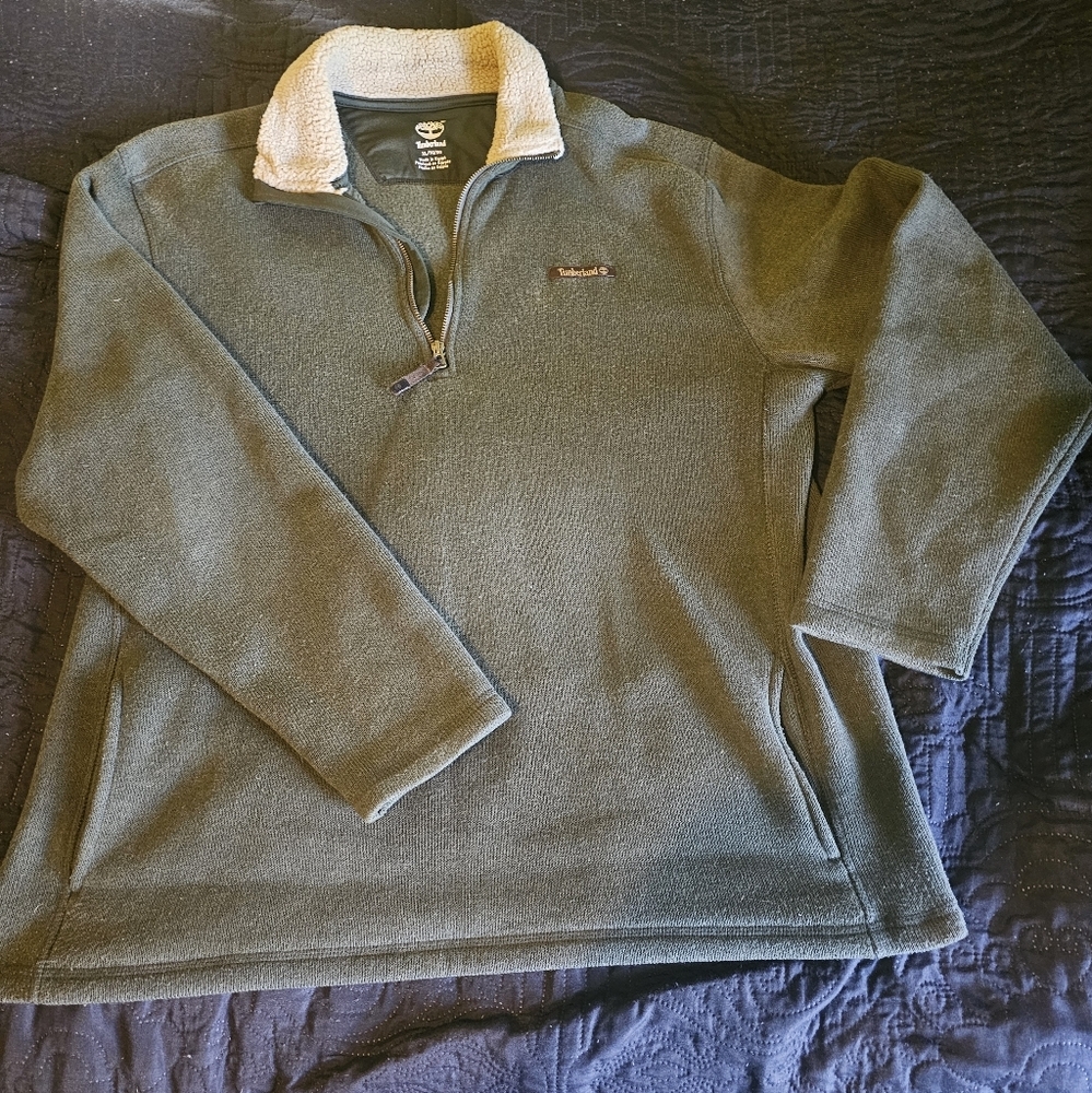 Timberland Knit Pullover‎ Sweater Green Fleece Collar Quarter Zip Men’s XL